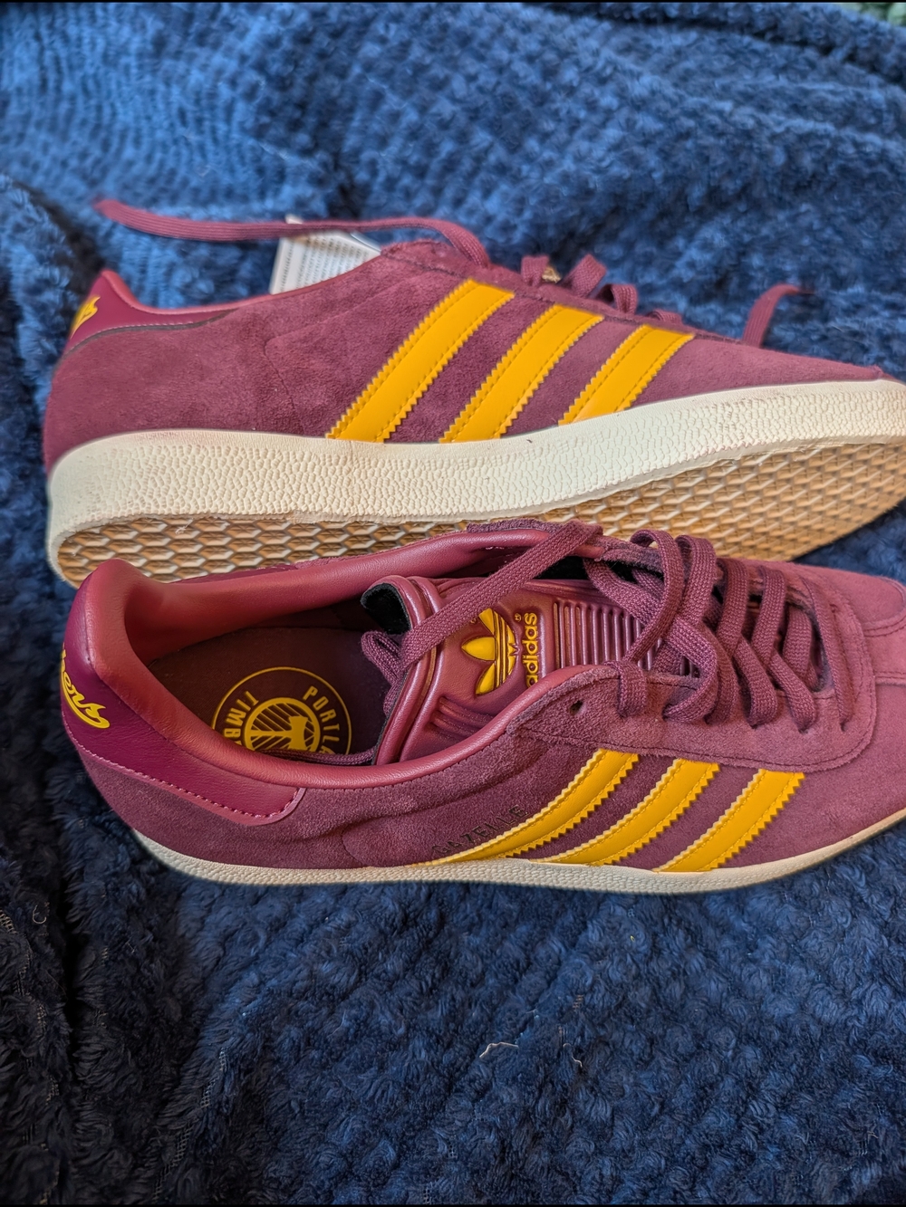 adidas Gazelle MLS Sneakers in Burgundy with Yellow Stripes